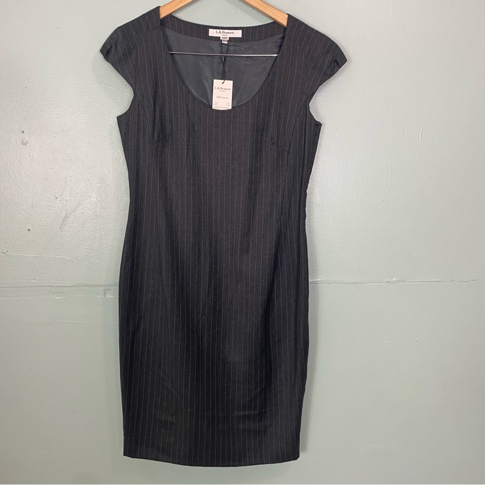 LK Bennett Gianna Cap Sleeved Pinstripe Gray‎ Wool Sheath Dress Size 8